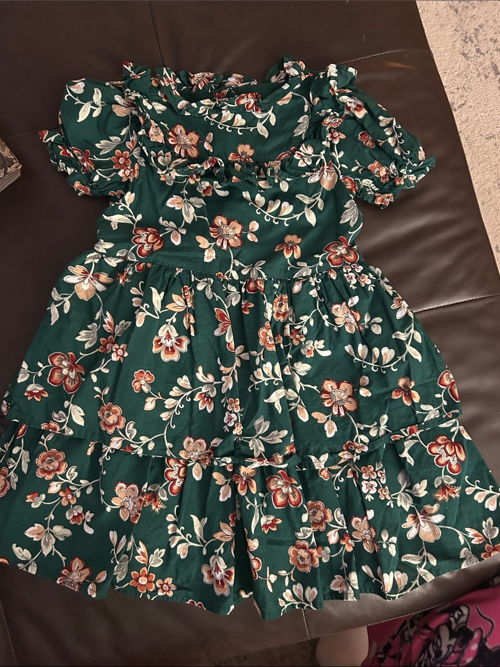Janie and Jack Dark Green Floral Ruffle Dress size 5